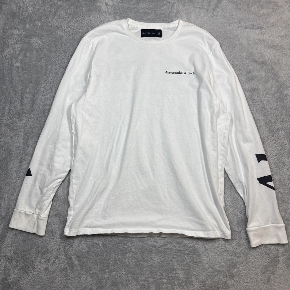 Abercrombie & Fitch Spirit Jersey Shirt Men XL White Sleeve Print Y2K